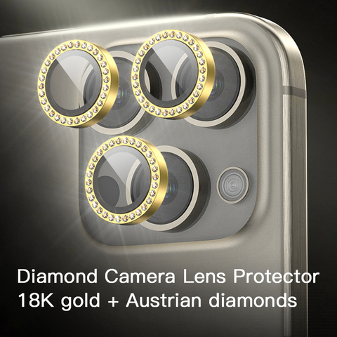 Fashion OEM 18K Gold+Austria Diamonds Colorful Anti-Scratch Tempered Glass Iphone Camera Lens Protector