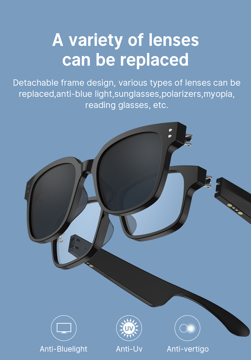 T2S-8 Smart Audio Bluetooth Glasses 